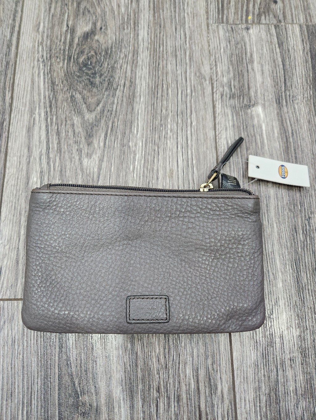 Nwt Fossil Karli Clutch Lead Gray Wallet Cow Hide Leather